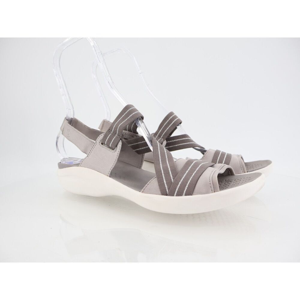 Bzees Women's Chance Sandal Sz 11 Low Wedge Strappy Gray Fabric Comfy Slingback